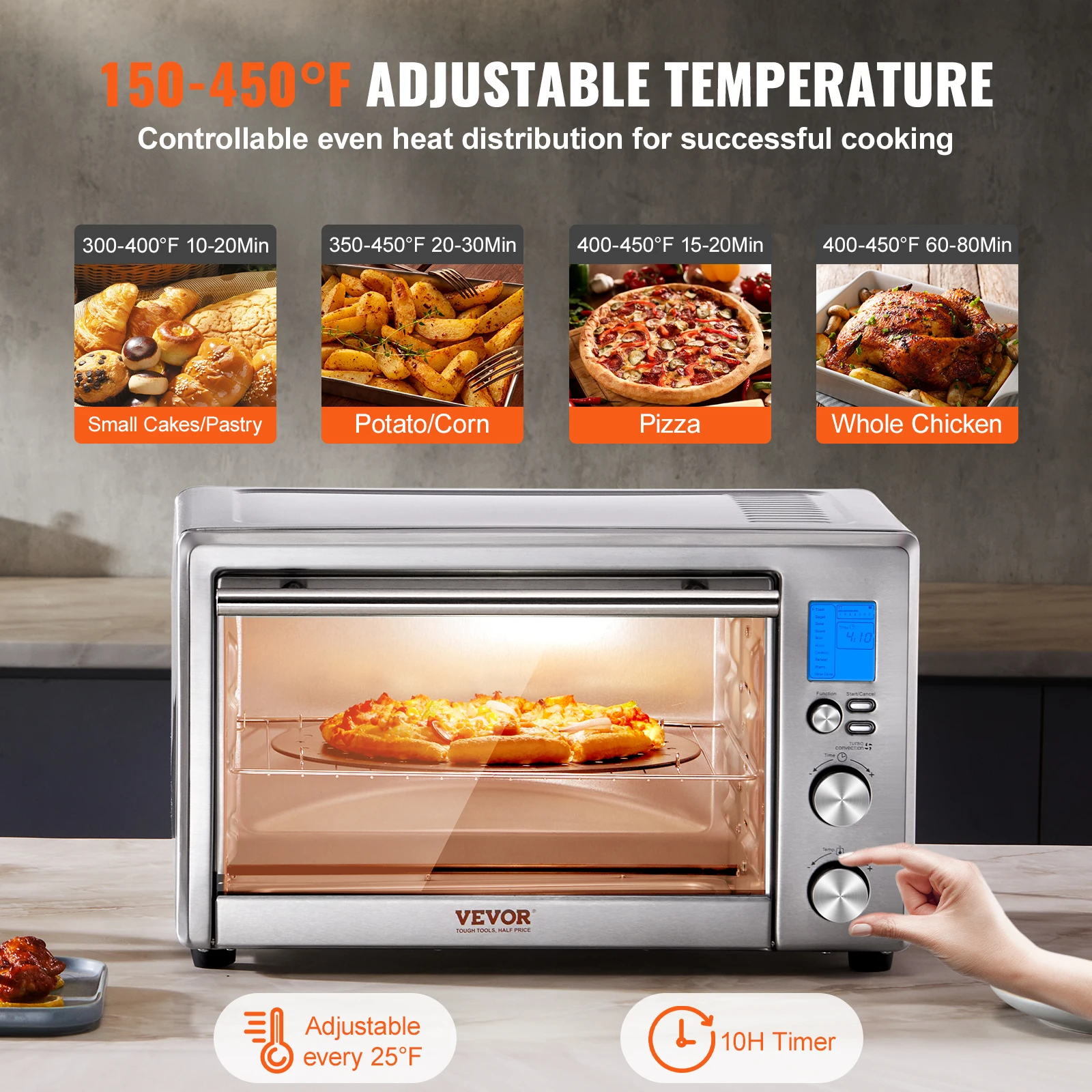 VEVOR 10-IN-1 Convection Oven, 28L/29.6Qt Multifunctional Conventional Oven Countertop, 1800W 4-Tier Toaster