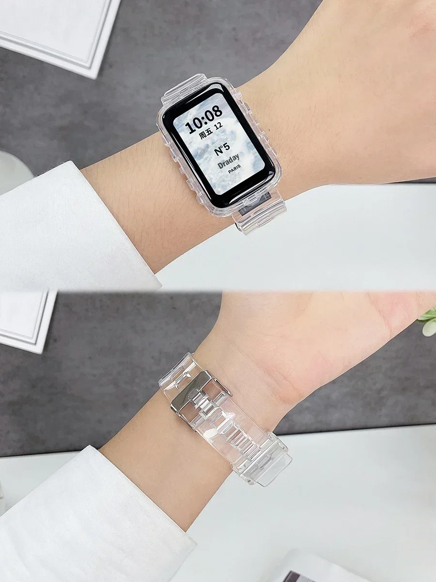 Pulseira transparente para xiaomi band 7 pro, pulseira de silicone macio de substituição tpu + capa 2 em 1 pulseira esportiva xiaomi miband 7pro