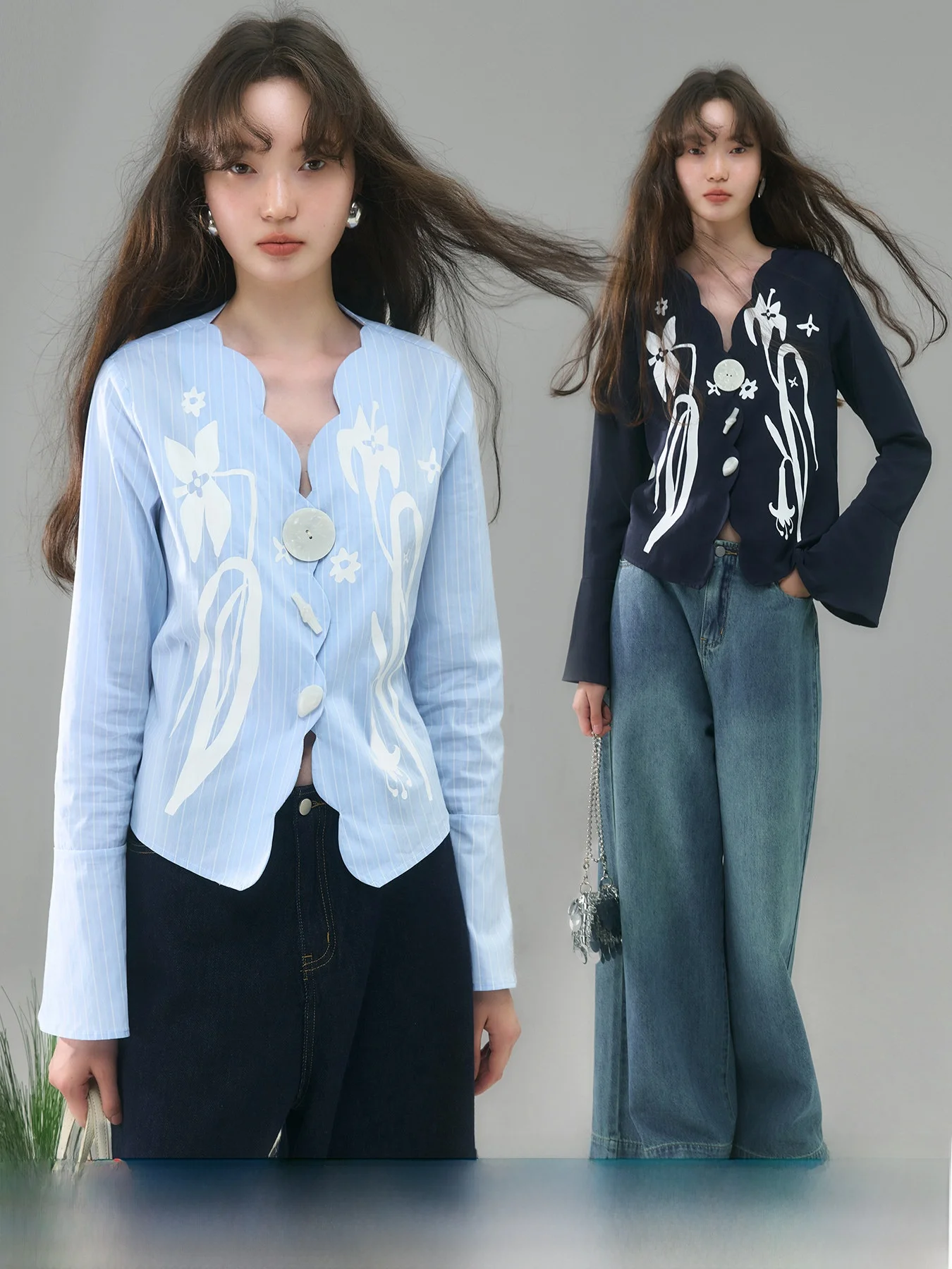 

U Are Original Design Long Sve Bell Sve irt Floral Print Stripe Yuzhu Vintage Sle Women's Premium Faion irt