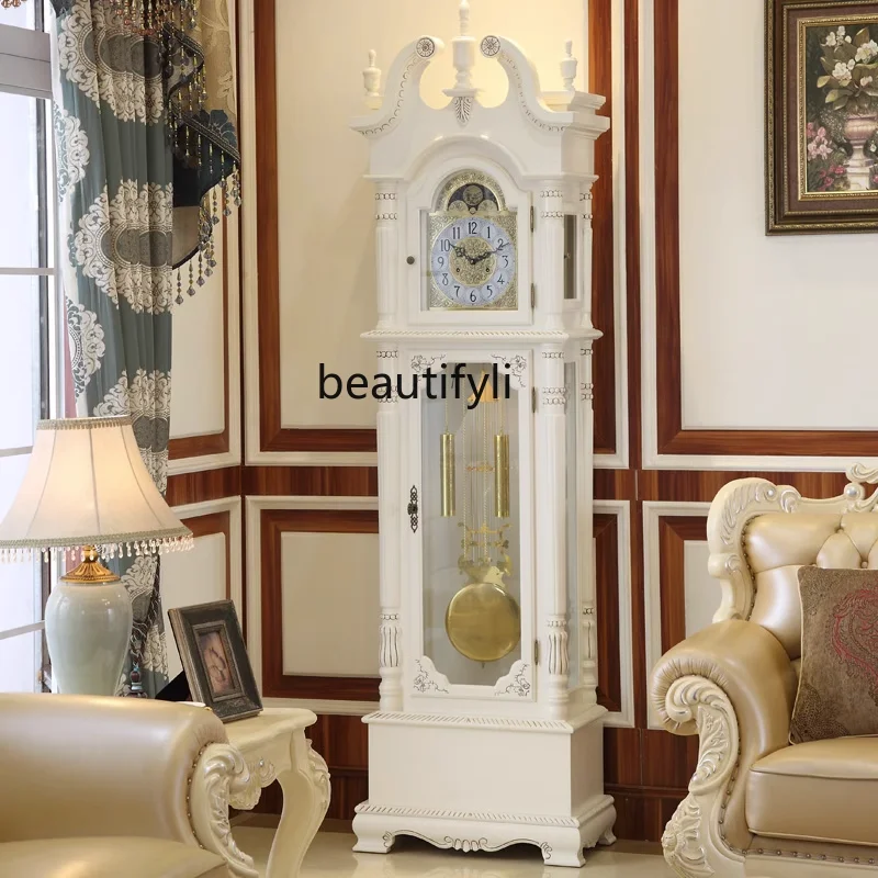 the Grandfather Clock Living Room Villa Retro Vertical Bell Polaris Mechanical Pendulum Clock Hermle White Clock Classical