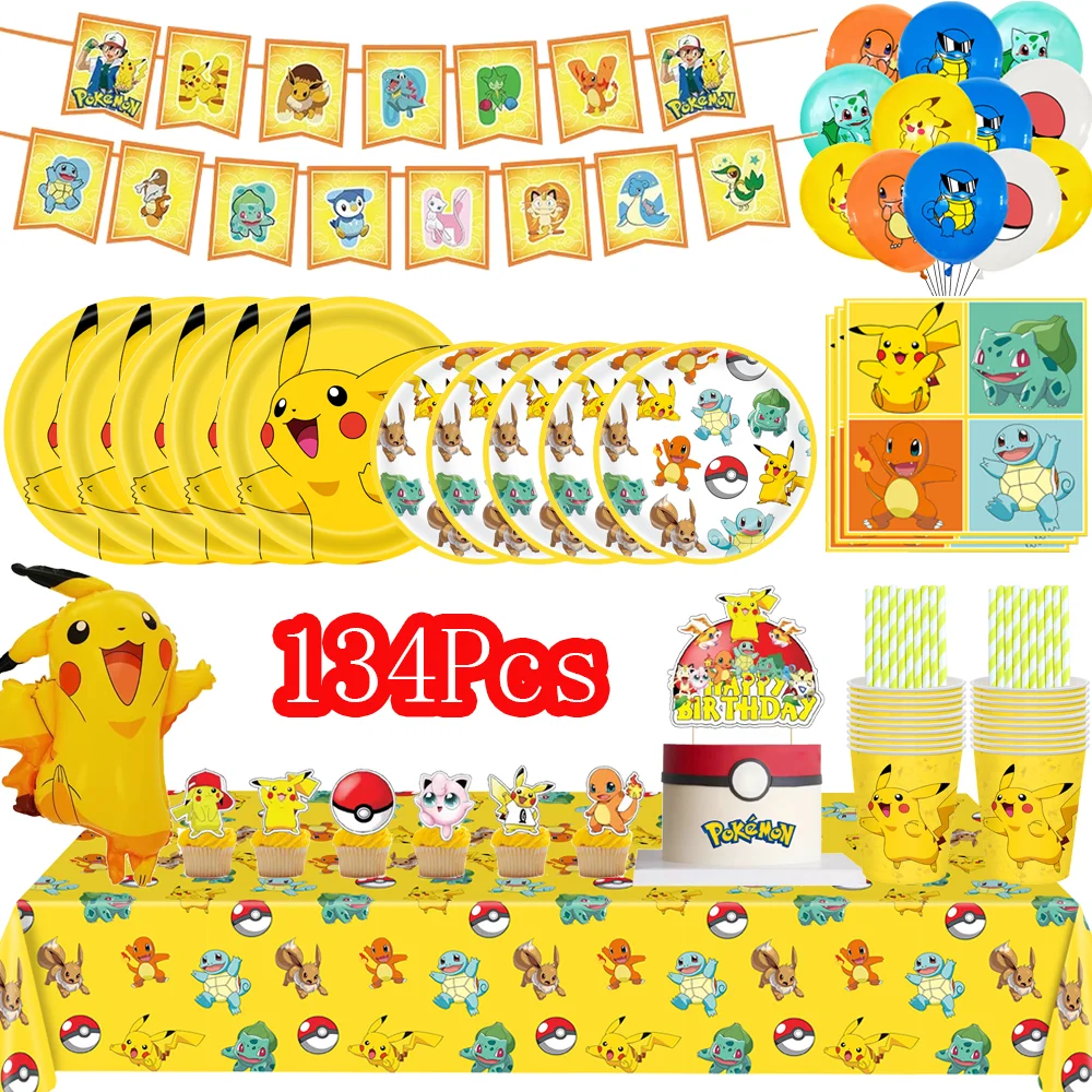ชุดตกแต่งวันเกิดธีมโปเกมอนสุดฮิต ชุดจานชามกระดาษลายปิกาจู ผ้าปูโต๊ะ จาน แก้ว ผ้าเช็ดปาก แบนเนอร์ ของชำร่วยงานเลี้ยงฉลองวันเกิด/งานเลี้ยงเด็ก