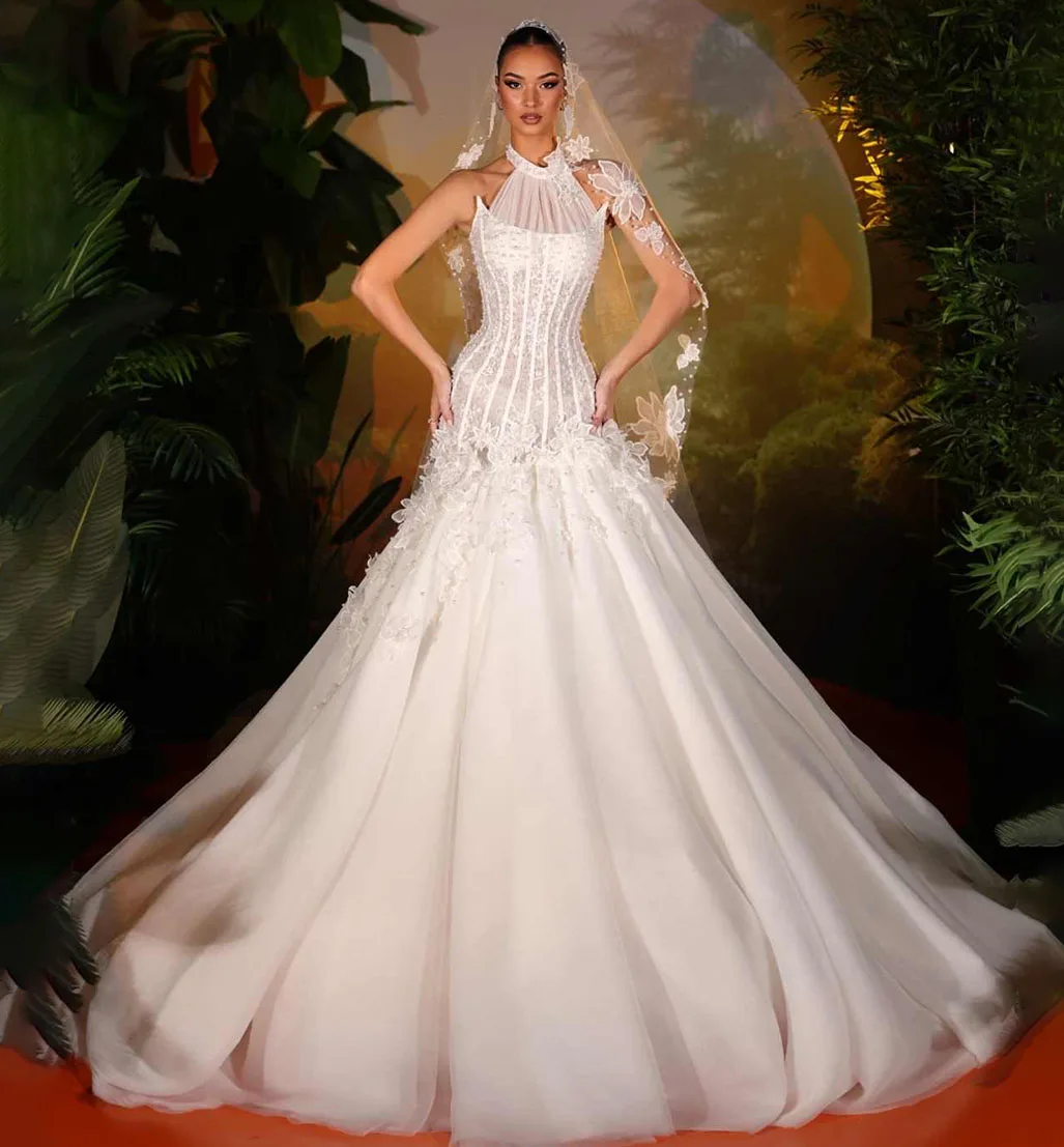 

Свадебное платье А-силуэта с индивидуальными кружевными аппликациями, 3D цветами, на тонких бретелях, с открытой спиной, Vestido De Noiva