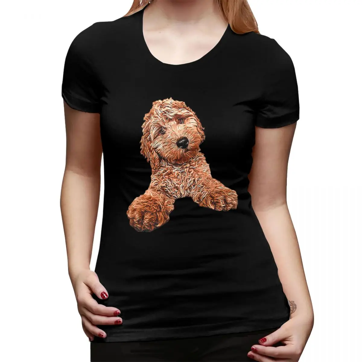 Cavapoo labradoodle goldendoodle poodle mix camiseta para mulher em torno do pescoço streetwear t camisas femininas roupas curtas topos