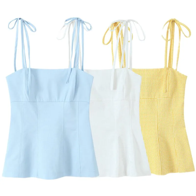 

Новинка лета 2025, женский облегающий топ с прямым воротником, украшенный узлом, универсальный повседневный жилет на бретелях