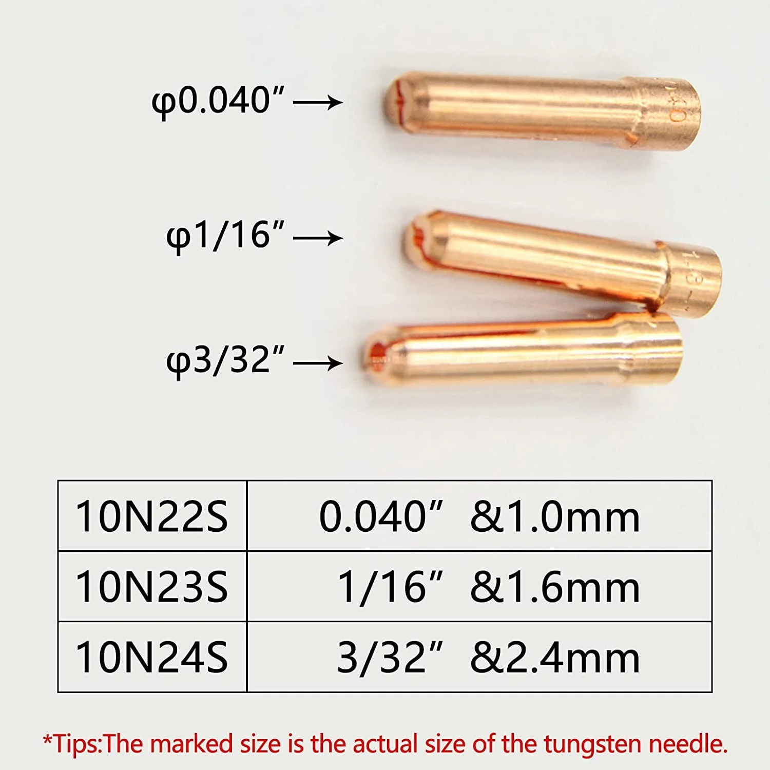 Imagem -06 - Tocha de Soldagem Tig Stubby Pinça 1.0 1.6 2.4 3.2 4.0 mm 10n22s 10n23s 10n24s 10n25s Wp17 18 26 Pcs 10 Pcs