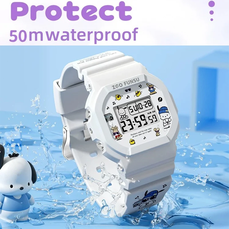 Sanrio Pochacco reloj LED relojes digitales estudiante versátil reloj de silicona reloj de pulsera para niños reloj deportivo impermeable para niños