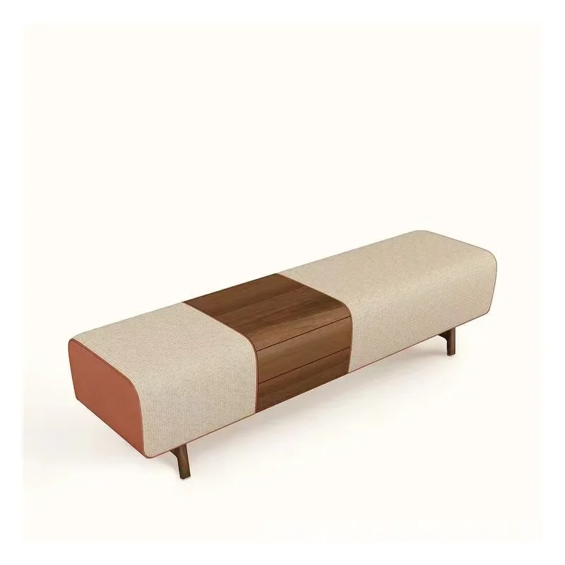 Italian light luxury haute couture furniture orange modern simple walnut leather fabric bedside stool