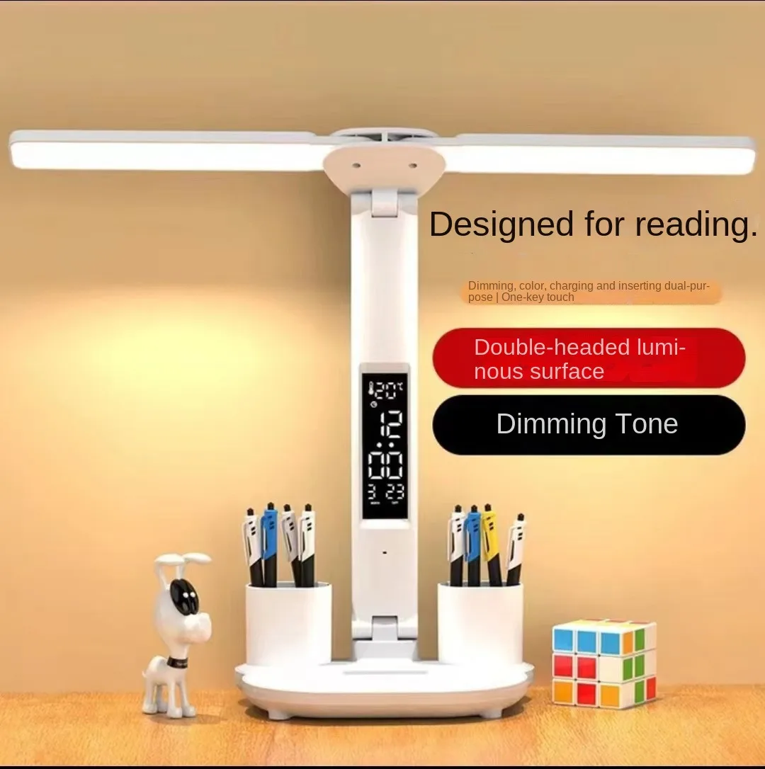 Lámpara de escritorio recargable con atenuación táctil, reloj Led con ajuste de color, accesorios de iluminación táctil, dormitorio, lámpara de mesa para niños