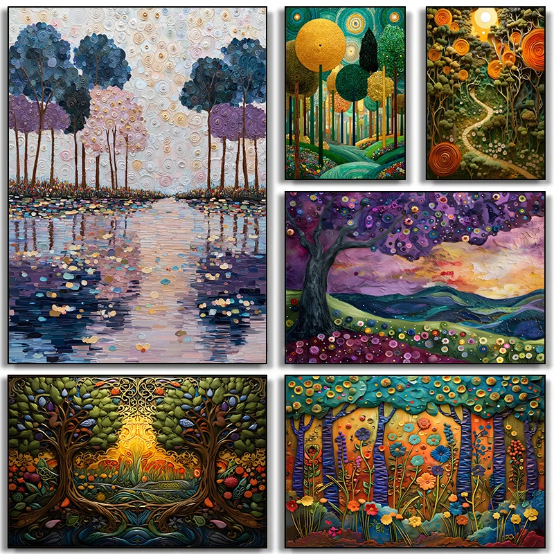 Klimt Inspired Fantasy Forest Art Nouveau Impressionist Poster Canvas Painting Wall Art Pictures Living Room Gallery Home Decor