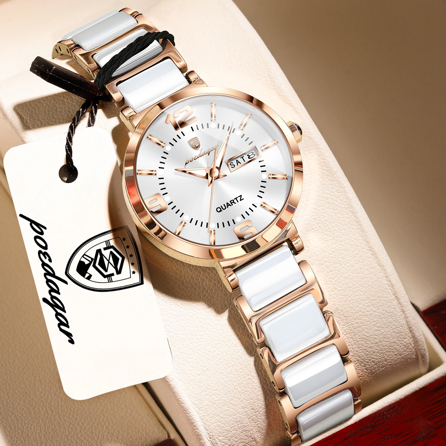 POEDAGAR Top Original Woman Clock Waterproof Quartz Elegant Ladies Wristwatch Stainless Steel Week Date Fashion Women's Watches