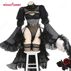 Miccostumes White Black Wedding Dress Bride Cosplay Costume with Veil Gloves for Women Wedding Dress Bride Cosplay