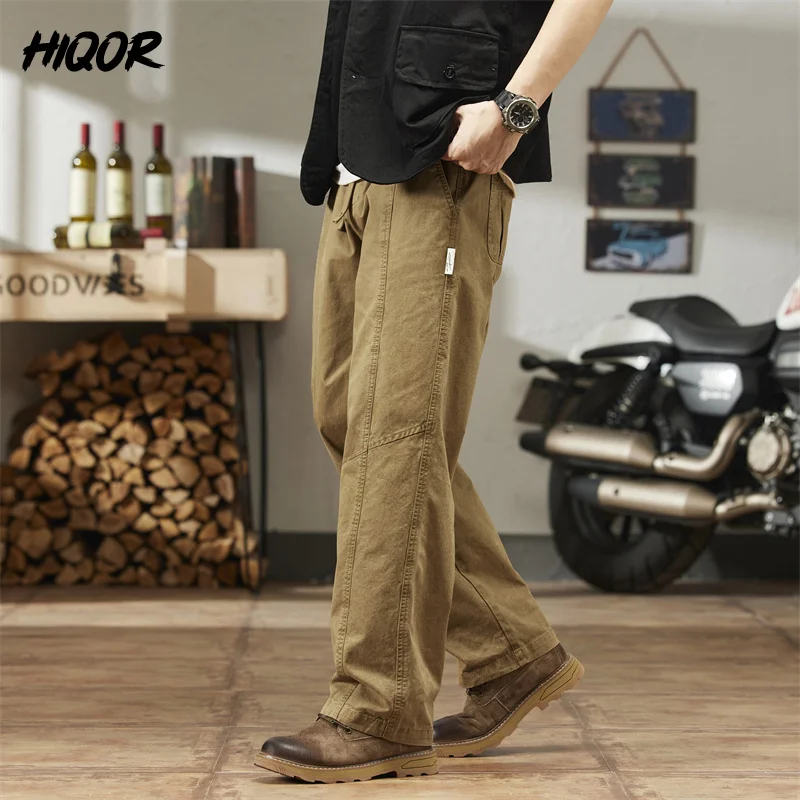 

HIQOR Fashion Trendy Man Workwear Pants Spring New In Male Baggy Straight Casual Pants Y2k Vintage Khaki Cotton Men's Trousers