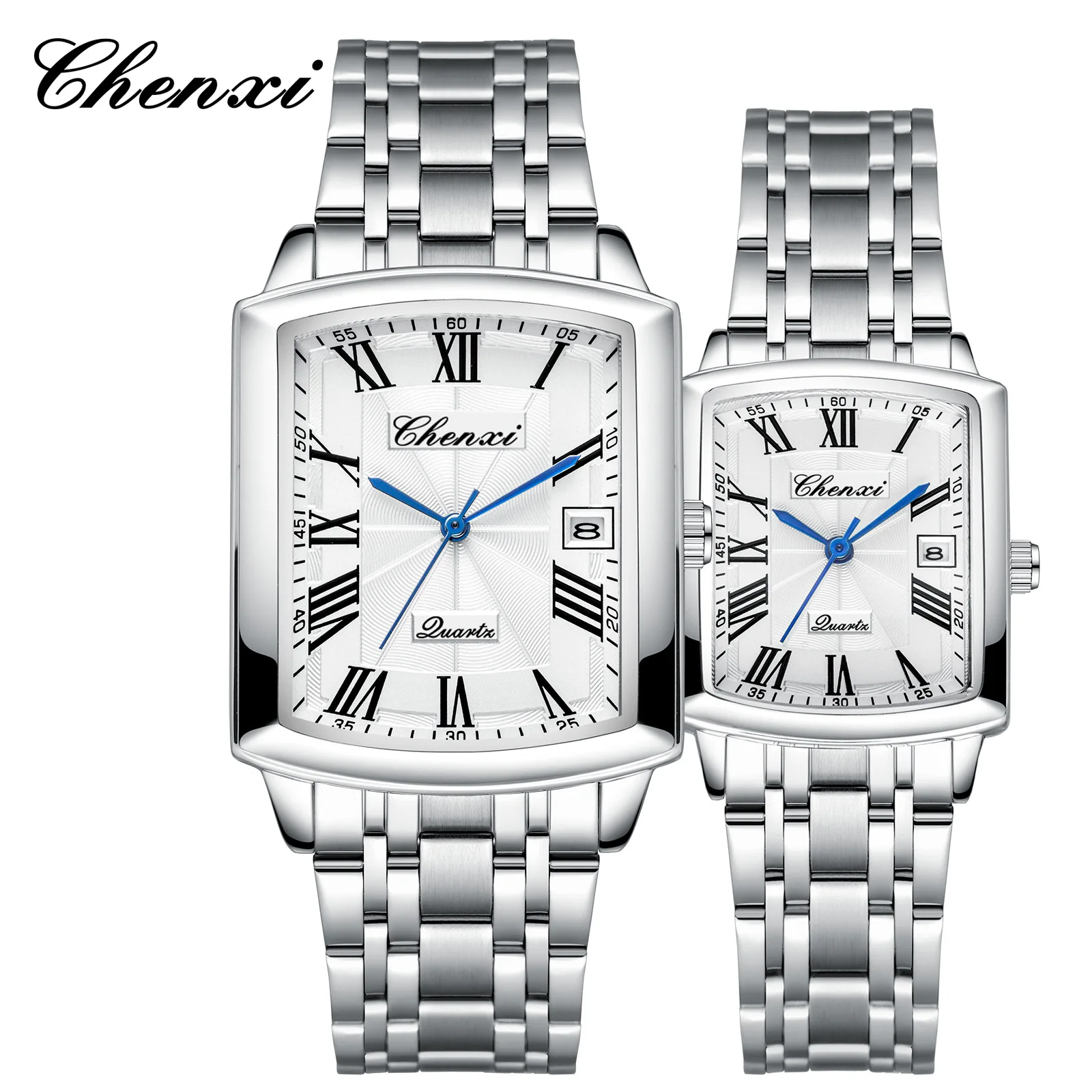 CHENXI 079A Relojes para parejas Reloj de pulsera de lujo con correa de acero inoxidable para negocios a la moda para hombres y mujeres, regalo