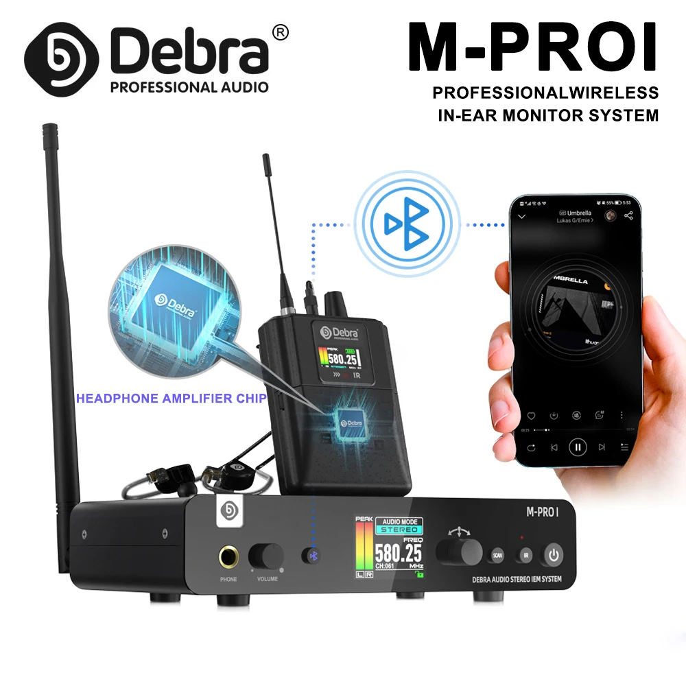 Debra M-PROI In-Ear Monitoring System, 560–690 MHz, Bluetooth, 24-bit/44.1 kHz, 7-millisecond latency, for recording studios