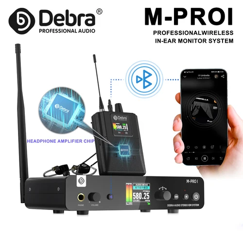Sistema de audio inalámbrico Debra M-PROI 560-690MHz Bluetooth 24 bits/44,1 kHz Ritardo de 7ms Alcance de 80m para actuaciones en vivo en estudio