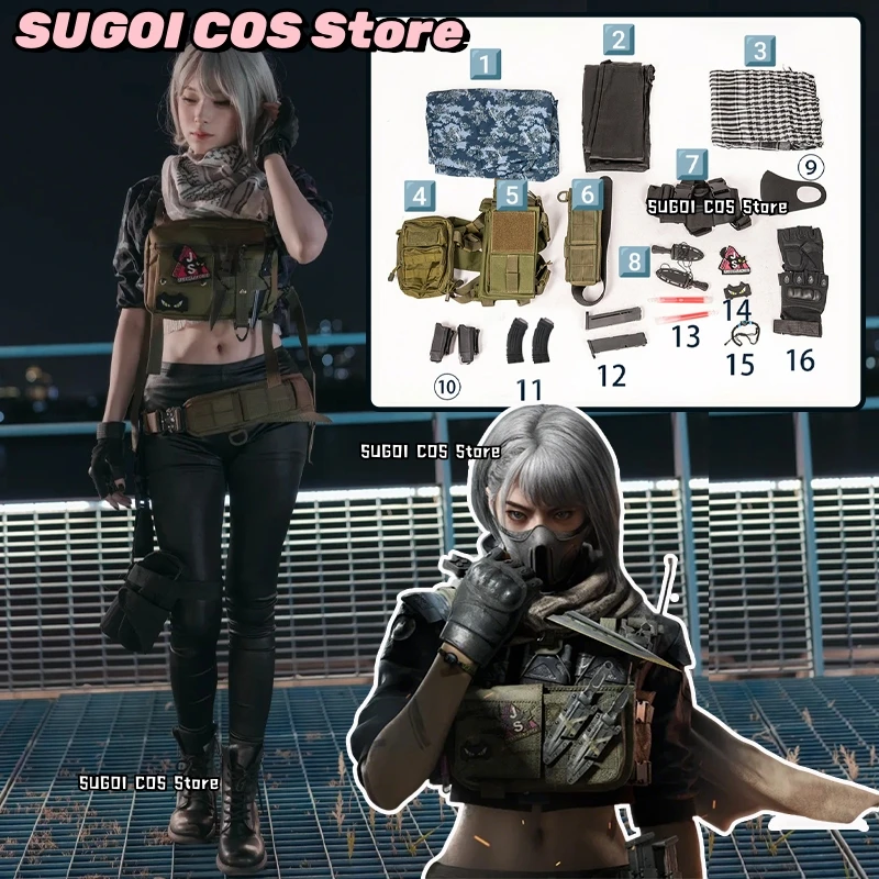 لعبة دلتا فورس ماي شياوين أزياء تنكرية تكتيكات القوات الخاصة إخضاع للجنسين الزي هاكر مخلب لعب الأدوار شعر مستعار الأحذية الدعاوى