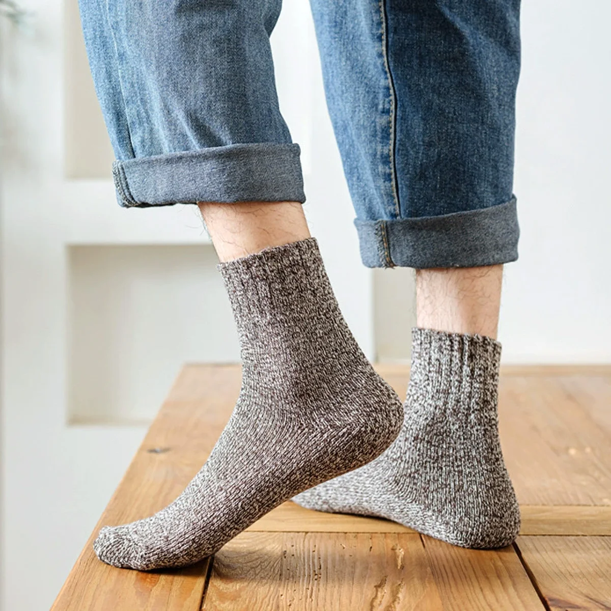 5 Paar Thermosocken für Herren und Damen, Winter, warm, dick, Crew-Socken, gestrickt, Frottee, weich, solide Socken für kaltes Wetter, Wandern