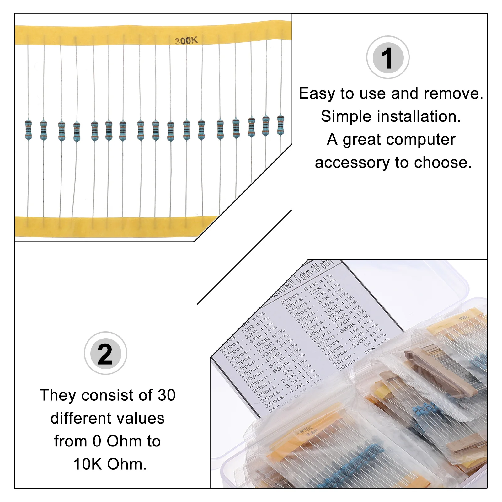 

850Pcs Metal Film Resistor Assortment 1 Percent Values 0- Ohm Long Service Life DIY Resistor Kits