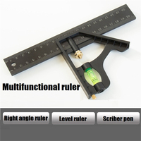 15/20/25cm Adjustable Combination Right Angle Ruler 45 / 90 Degree with Bubble Level Gauge Measuring Tools levelling instrument