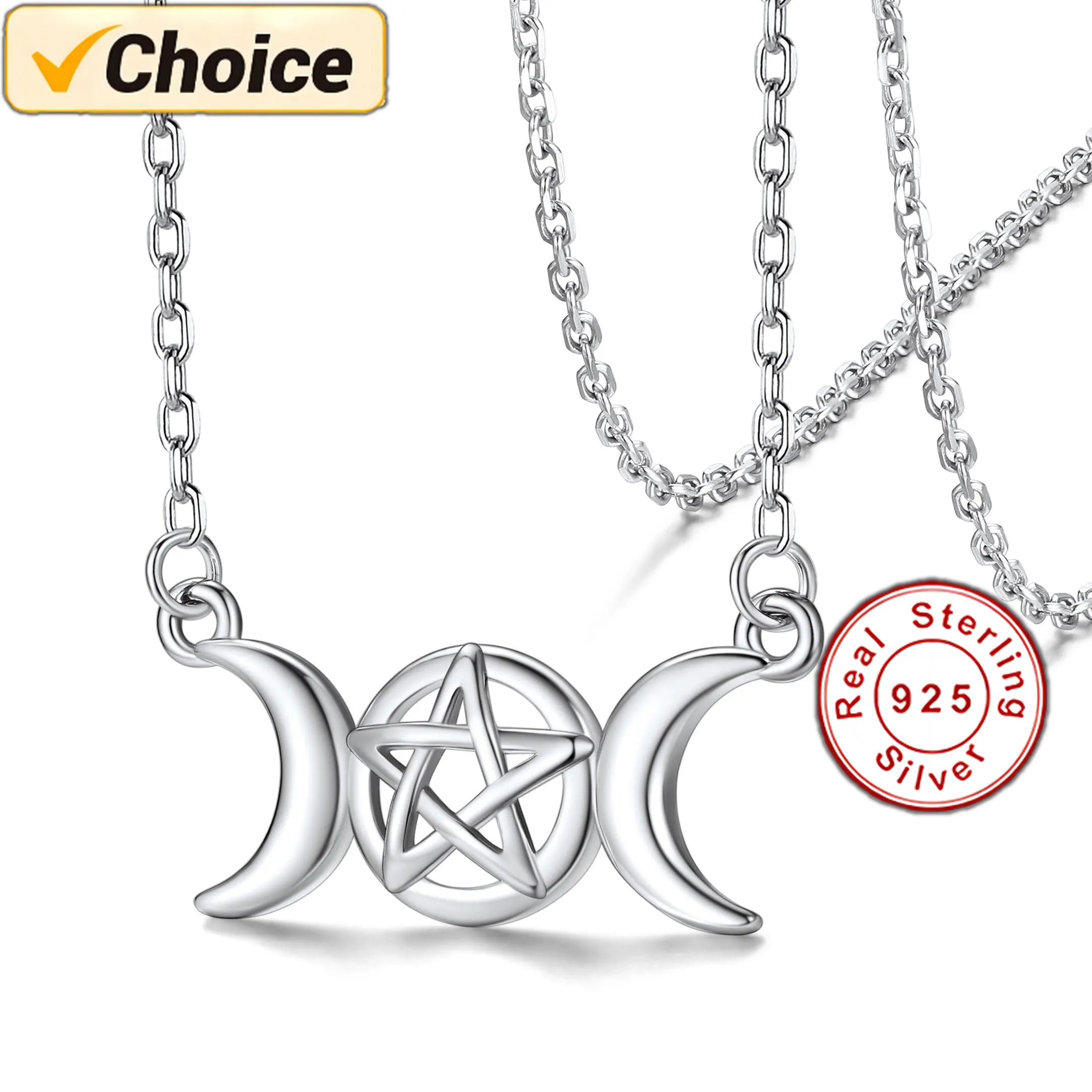 

Vintage Triple Crescent Moon Pendant Necklaces 925 Sterling Silver Star Necklaces for Women