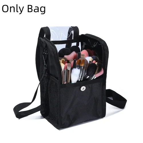 Imagen 1 del producto Neceser multifunción de gran capacidad de PU negro, riñonera para brochas de maquillaje con cinturón para artista de maquillaje profesional 2024