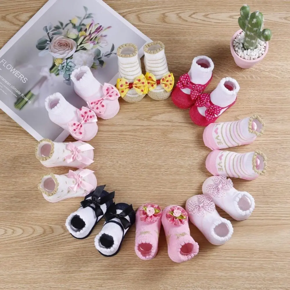 

New Bow Knot Baby Socks 0-6 Months Cotton Striped Lace Trim Socks High-quality Summer Anklet Socks