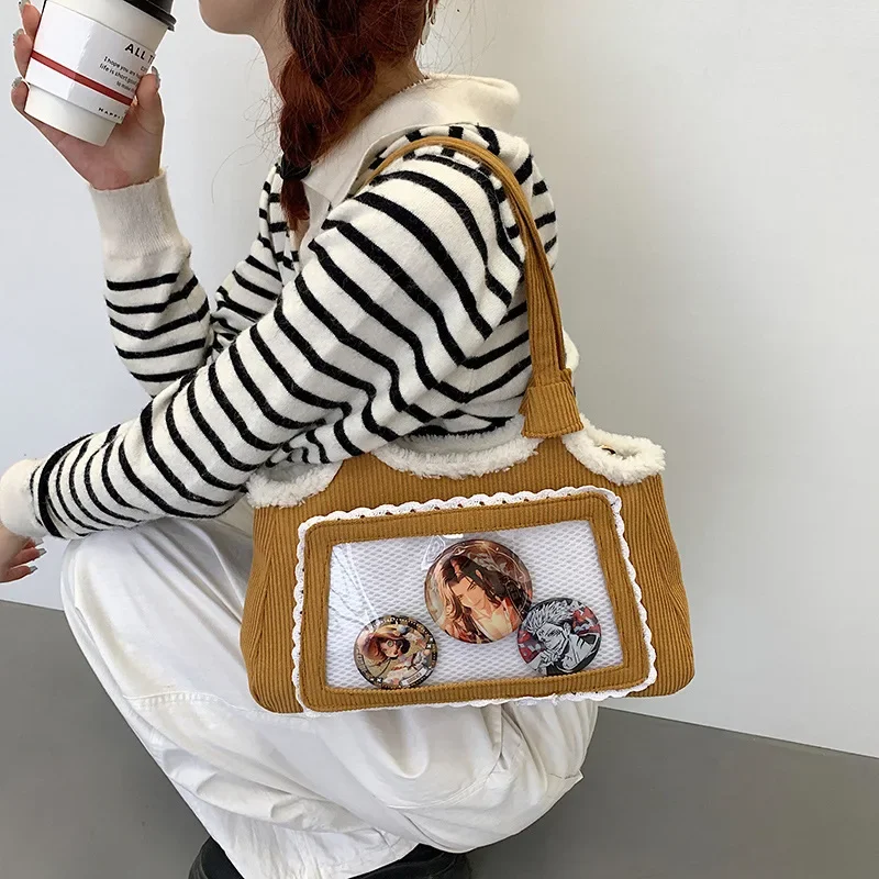 

Corduroy Hit Color Lace Ita Bolsos Mujer Sweet Fashion Bag Crossbady Sac Femme Shoulder Hand Bags Cute Square Bolsas