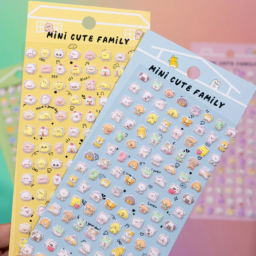 4 Sheets 3D Mini 3D Stereoscopic Stickers - Cute Little Rabbit and Cat Animal Handmade Reward Decorative Phone Stickers