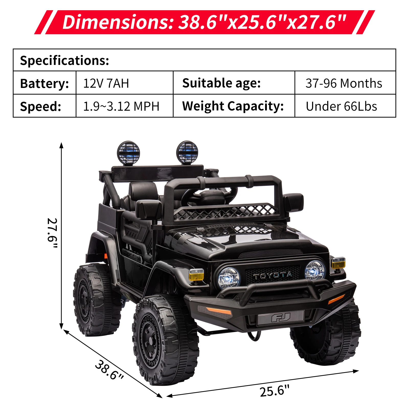 Kids Ride On Car, 12V Ride On Truck Car, Battery Powered Electric Kids Car with Remote Control, Music, LED Lights, Safety Belt