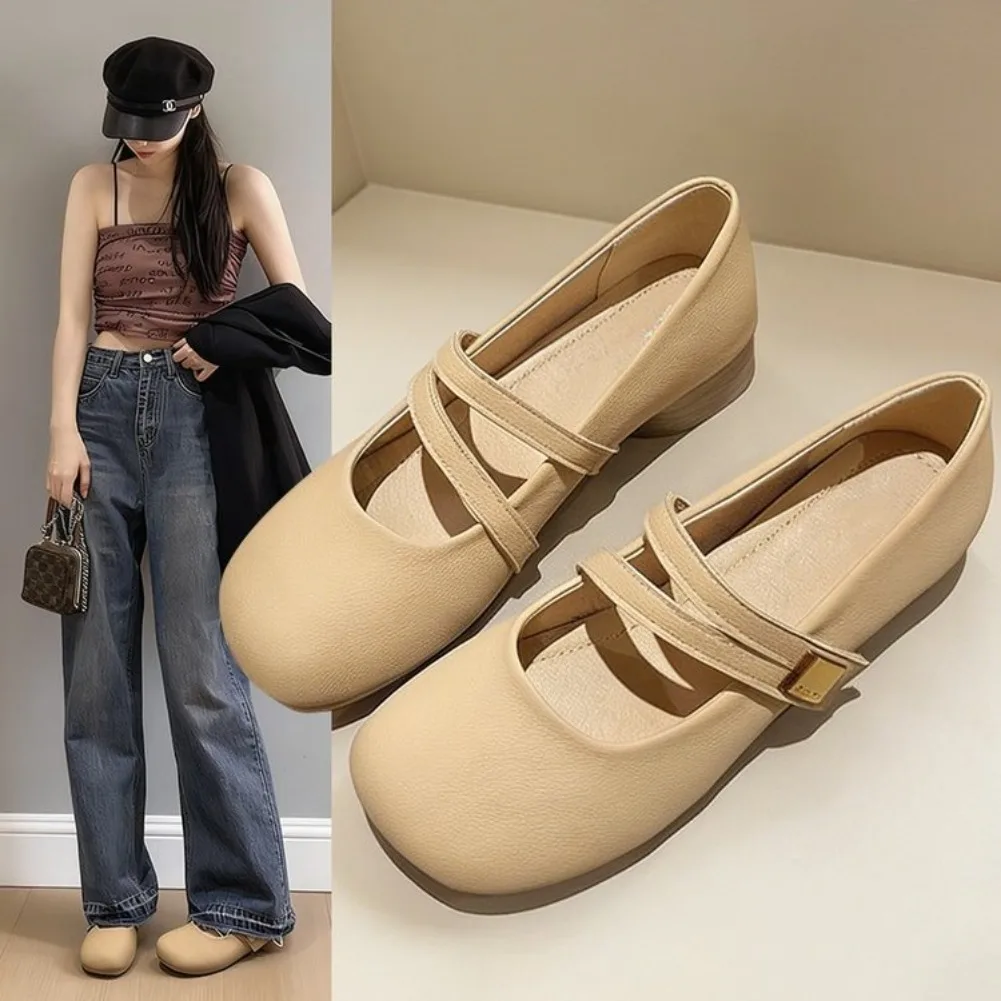 Round Toe Shoes for Women 2026 Gothic White Mary Jane Flats Ladies Summer Footwear Moccasins Black Japanese Style Lolita Cute