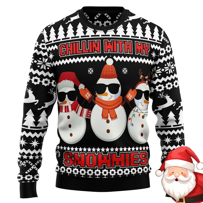 Pull de noël moche à motif de bonhomme de neige pour hommes, sweat-shirt décontracté à la mode, respirant, ample, pour fête de Festival