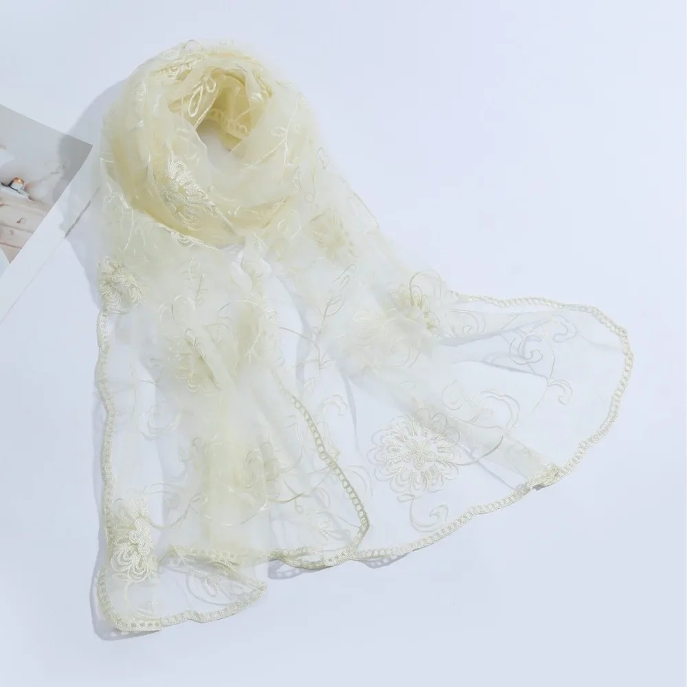 New Elegant Lace Scarf Breathable Neck Protection Retro Scarf Versatile Flower Pattern Embroidered Flower Scarf Casual Wear