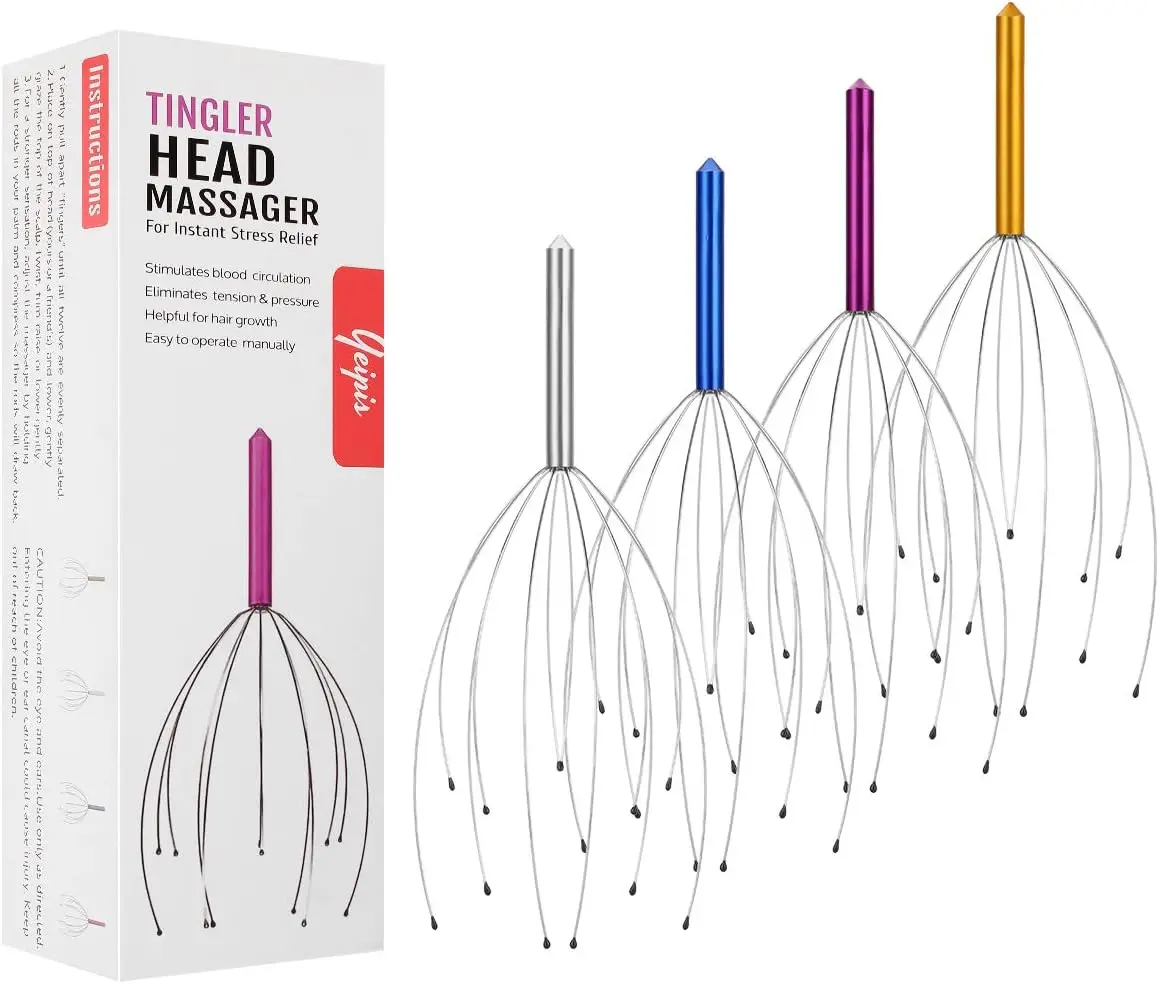 

4 Pack Scalp Massagers for Deep Relaxation, Hair Stimulation and Stress Relief - Handheld Head Tingler Scratcher Christmas Gift