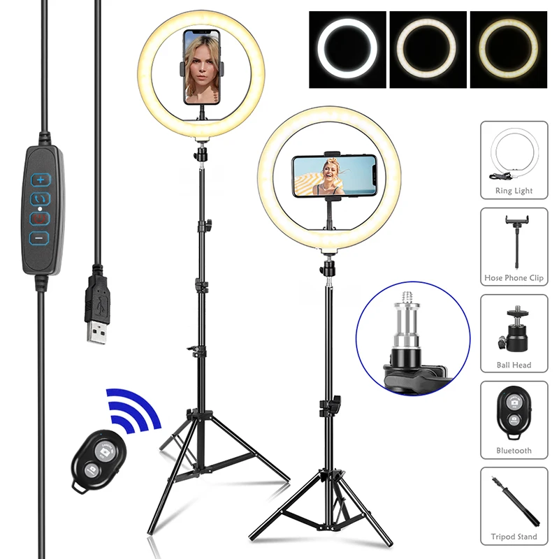 16/26/33cm LED Selfie Ring Light led Fill Light Dimmable Round Lamp Makeup Photography RingLight with Phone Holder Tripod Stand