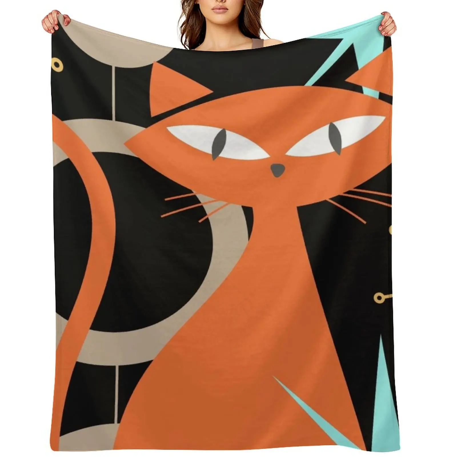 

mid century modern, atomic cats, atomic cat, 1950as, kitty, popular cat design, atomic starbursts, starburst, di Throw Blanket