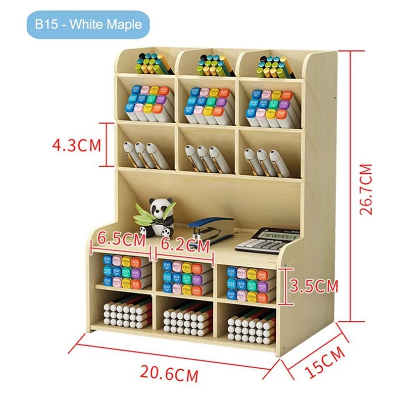 Wooden Desk Organizer, DIY Pen Holder Storage Box Desktop Stationery Storage Rack, Pan Organizer Caddies image 2
