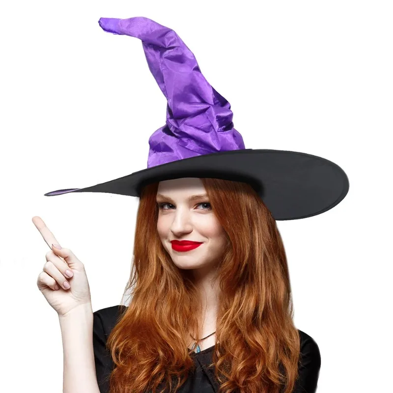 

Black Witch Hat Pointed Brim Curved Tip for Halloween Masquerade Party Women Cosplay Wizard Costume Accessory