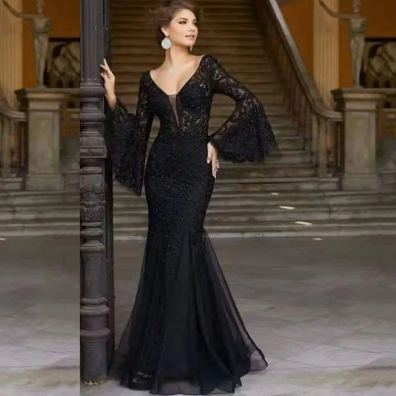 2024 New Summer Fishtail Dress Elegant and Sexy Slim Fit Fishtail Black Long Banquet Dress Lace Evening Dress