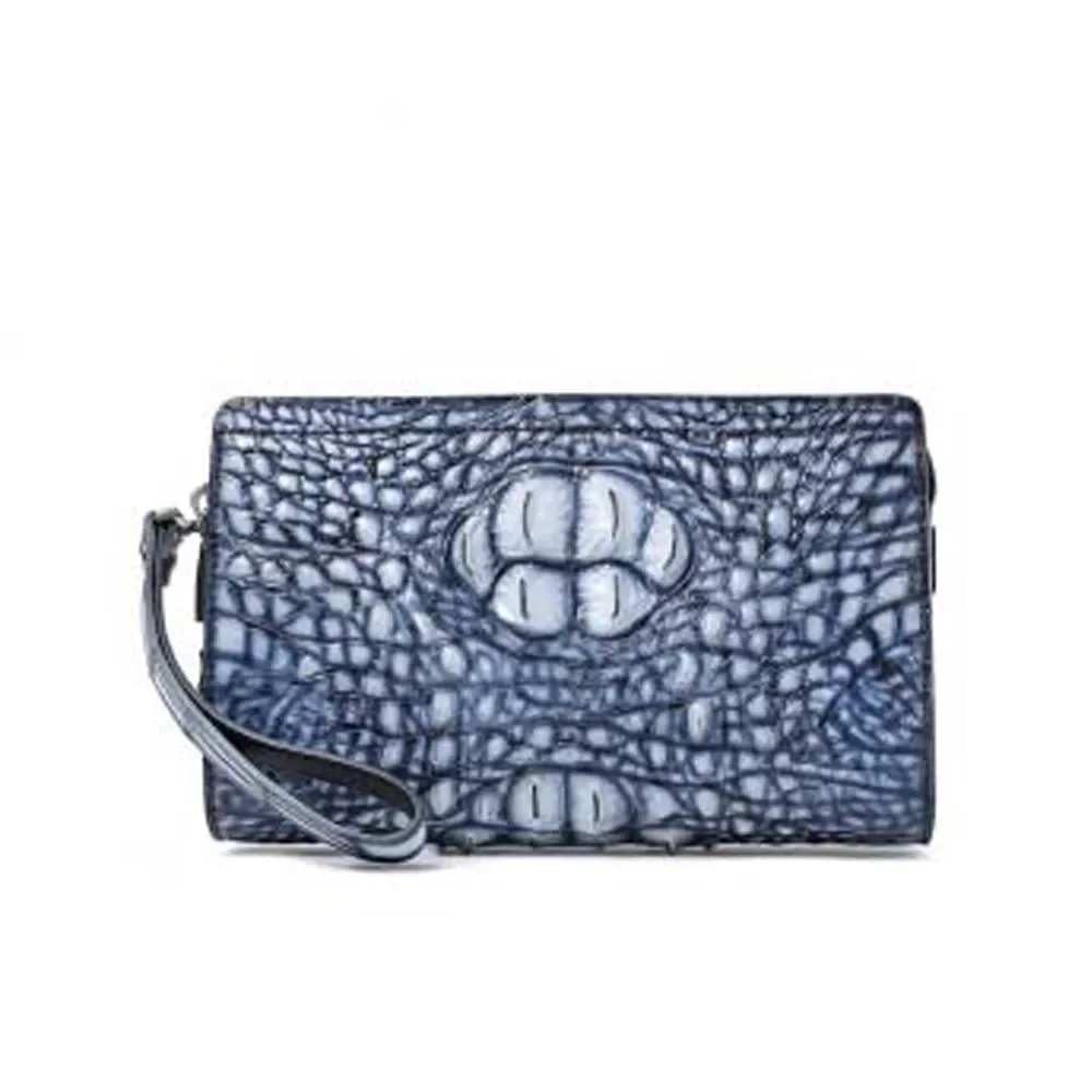 

PUGETE new crocodile wallet male clutch bag long large capacity handbags multi-function crocodile Men bags fashion blue