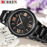 CURREN Fashion Women Watch Top Brand Luxury Ladies Girl Wristwatch Black Stainless Steel Bracelet Classic Female Clock Gift 9004