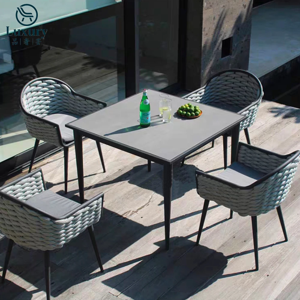 

Modern Outdoor Table And Chair Set Waterproof Aluminum Frame Outdoor Dining Table Set For Villa