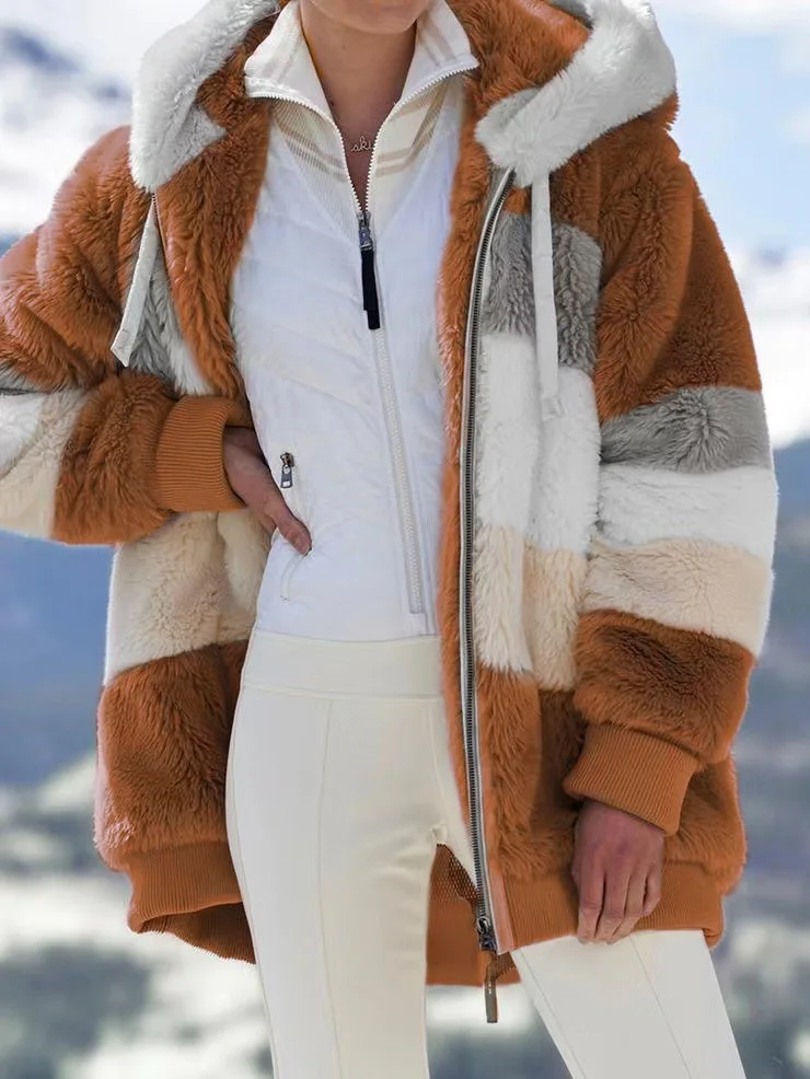 Damen-Fleecejacke mit Kapuze und Reißverschluss, dick, warm, mit Sherpa-Futter, Oversize-Mantel, lässige Winteroberbekleidung mit Taschen für Herbst und kalte Tage – Detail 7