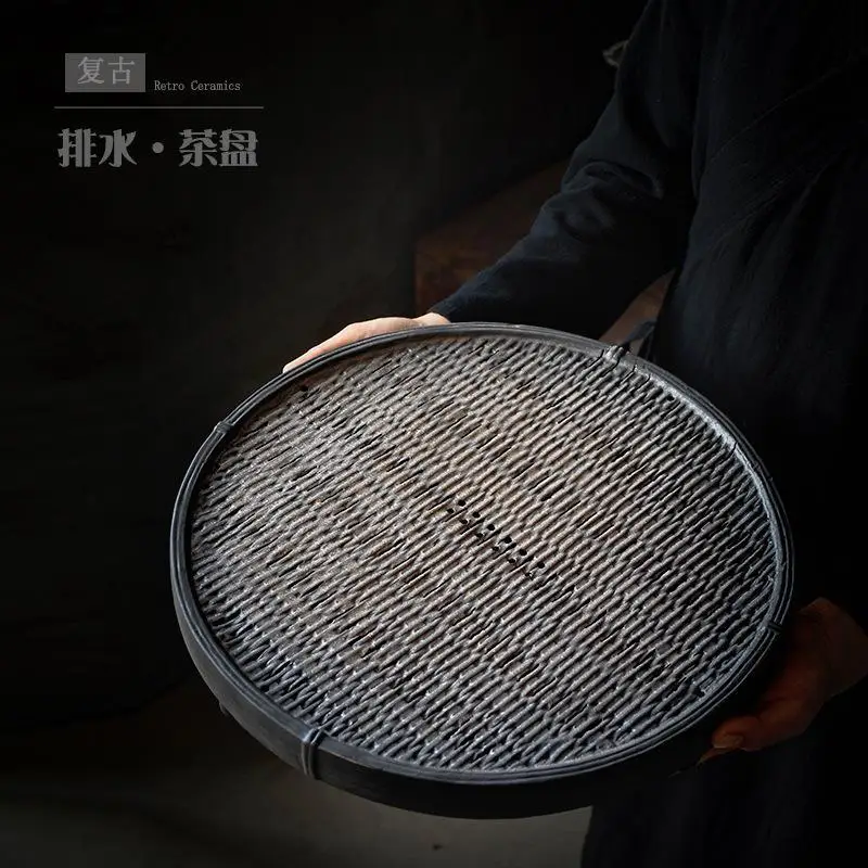 

Dehua Porcelain Tea Plate with Drainage round Japanese Creative Tea Tray Drain Teapot Platform Water Storage Tea Set Wholesale