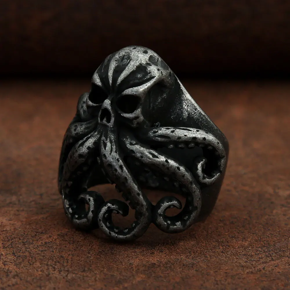 Men Retro Nordic Pirate Skull Octopus Rings Gothic Stainless Steel Skull Biker Ring Women Animal Biker Jewelry Gift Wholesale