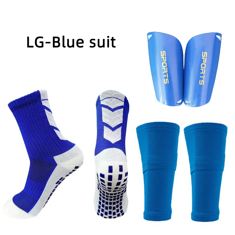 A Set Equipment Non Slip Soccer Socks Football Shin Guards Calf Sleeve With Pocket Adults Kids Sports Leg Shinguards Gear