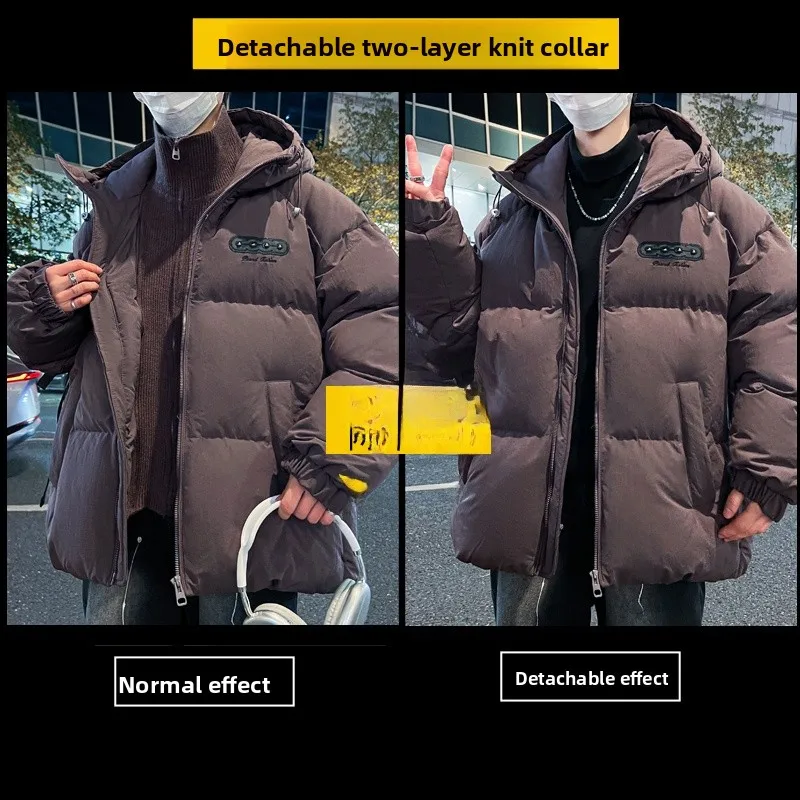 

Men's Hooded Thiened Cotton Jaet Winter Warm Windproof Removable Outerwear Casual Loose Fit Long Sve Zipper Closure