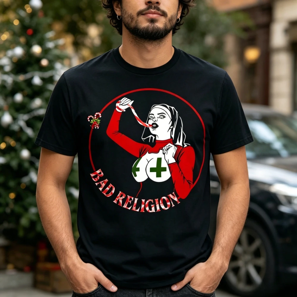 Unisex Bad Nun Religion Design Graphic Tee Trendy Streetwear Fashion Statement for Men Women in XS-3XL Ideal As Best Gift Tops