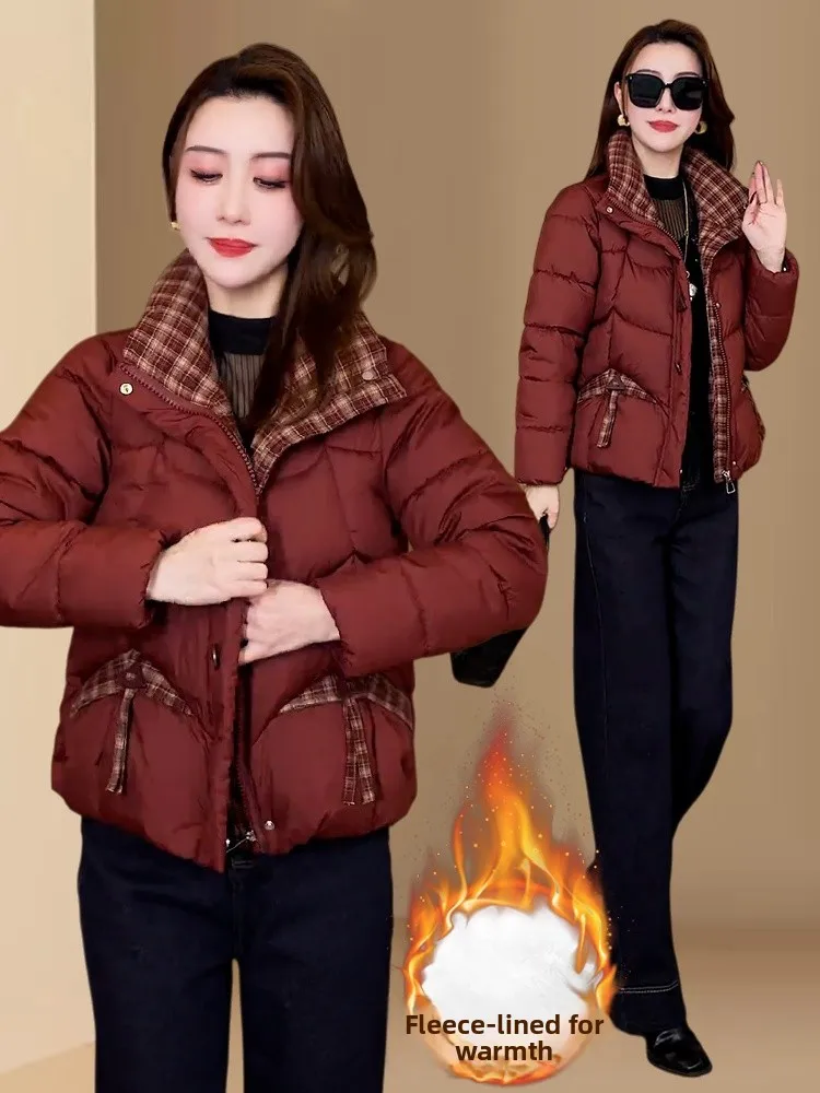 Faionable Fce forrado Thiened juvenil a cuadros abajo algodón Jaet Casual mujer ort prendas de vestir exteriores 2025 invierno nuevo Sle Kor...