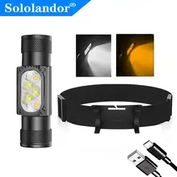 LED Headlamp High Power White Yellow Memory Headlight 18650 Rechargeable USB Type-C Torch Camping Hunting Flashlight Flash Lamp