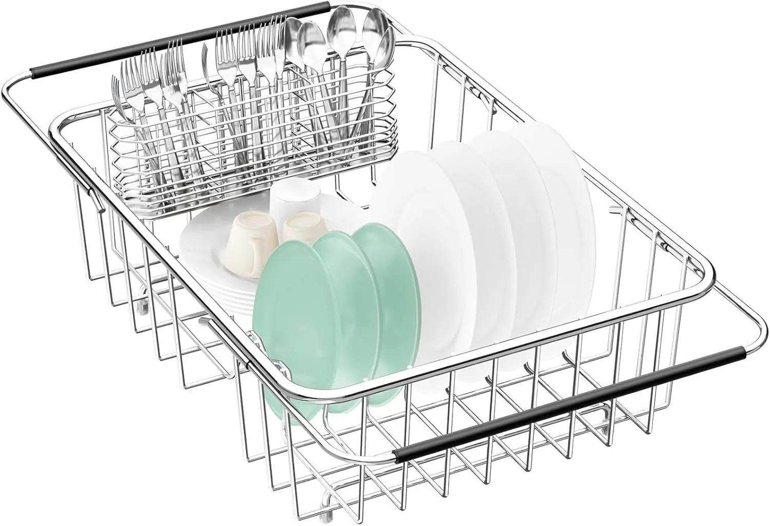 

Large Dish Drainer Rack in Sink Adjustable, Expandable 304 Stainless Steel Metal Dish Drying Rack Organizer with Stainless St